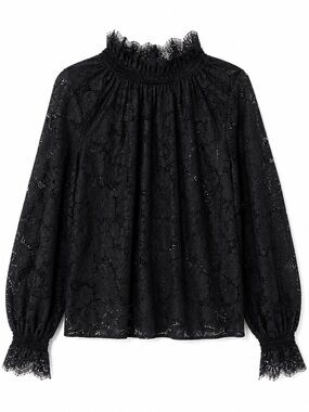 AQUA Black Floral Lace High Neck Blouse Size Large